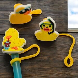Rubber Duck Straw Topper NWT Stanley Yeti 3pc Silicone Reusable Yellow Ducky Set